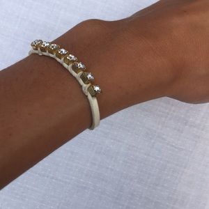 Ettika White Crystal Chain and Leather Bracelet